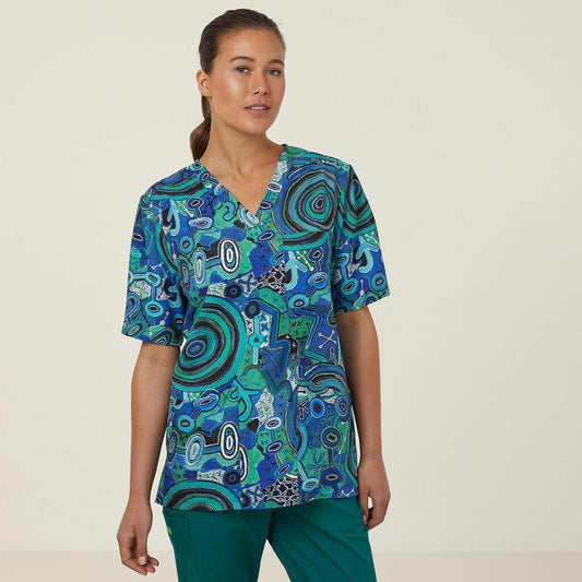 NNT CATRFR Warlu Indigenous Scrub V-Neck Top - Thread and Ink Workwear