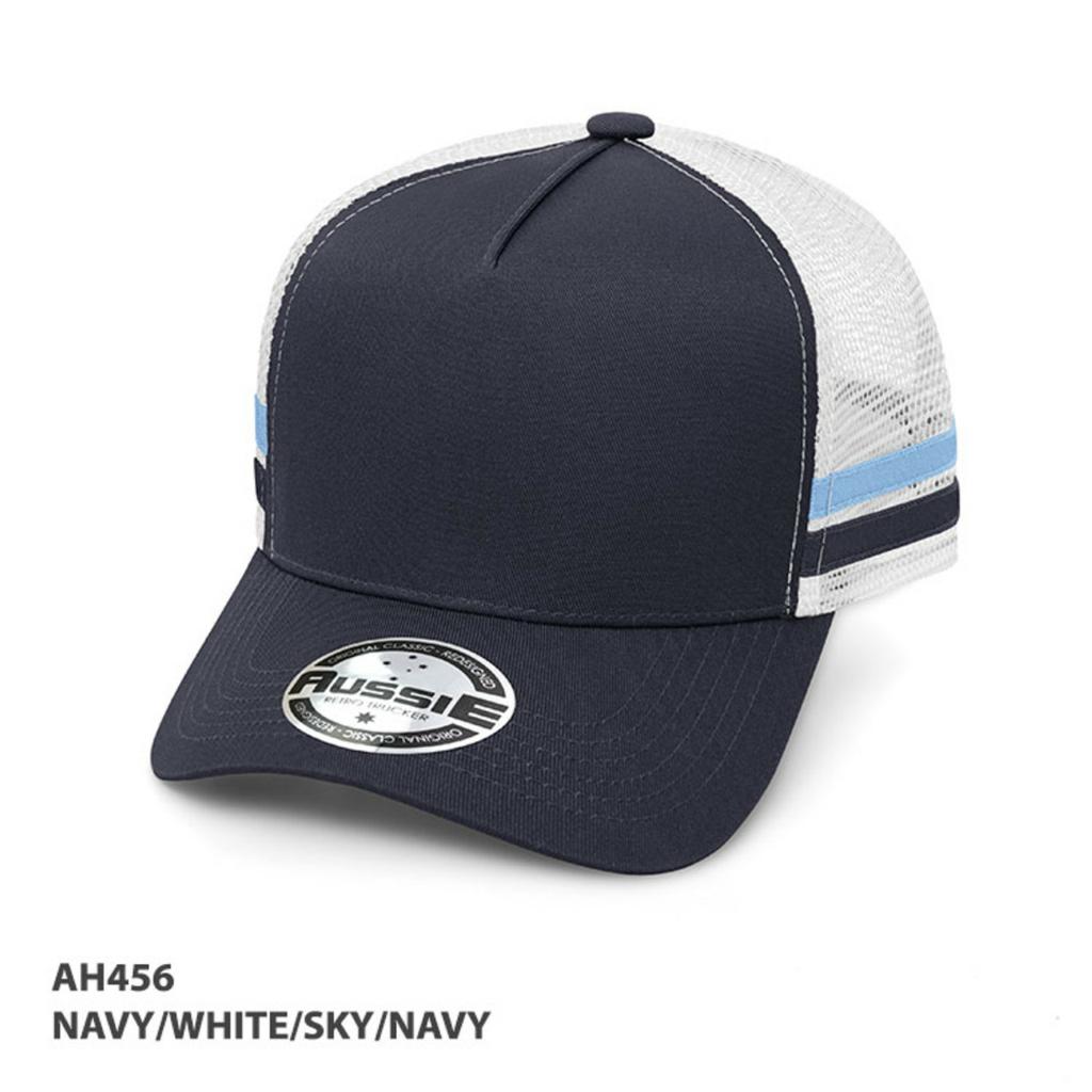 Grace Collection AH456 A-Frame Striped Trucker Cap w/ Logo - QTY 50 - Thread and Ink Workwear