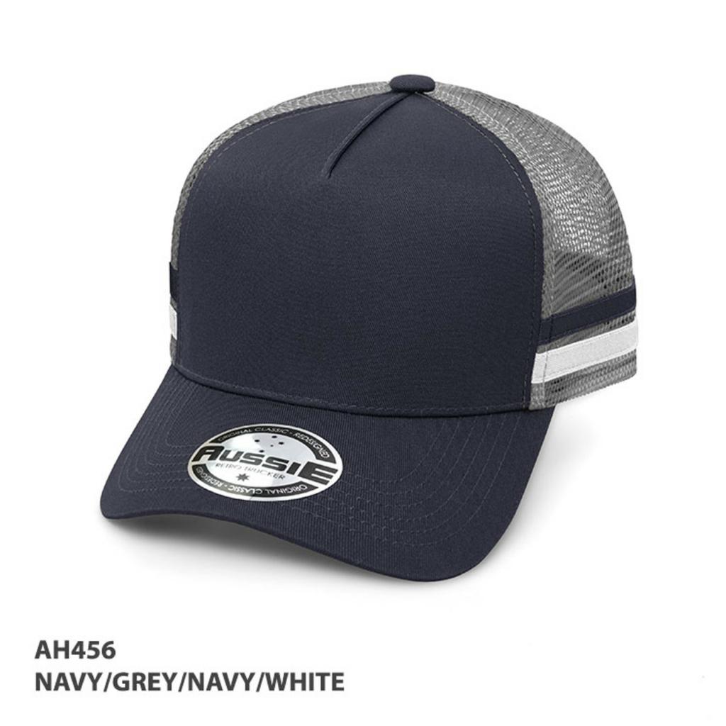 Grace Collection AH456 A-Frame Striped Trucker Cap w/ Logo - QTY 50 - Thread and Ink Workwear