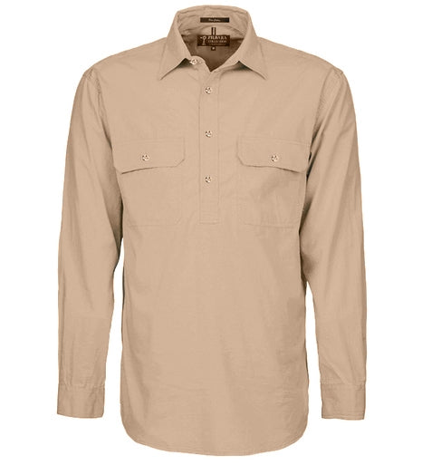 Ritemate RM200CF Mens Pilbara Closed Front L/S Shirt Clay - Thread and Ink Workwear