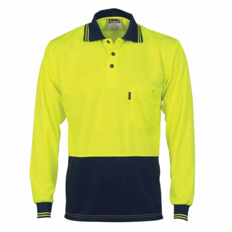HiVis Two Tone Cool Breathe Polo Shirt, Long Sleev