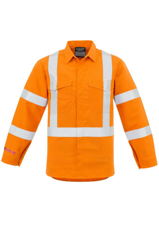 ZW137 Mens Red Flame Hi Vis X Back Shirt