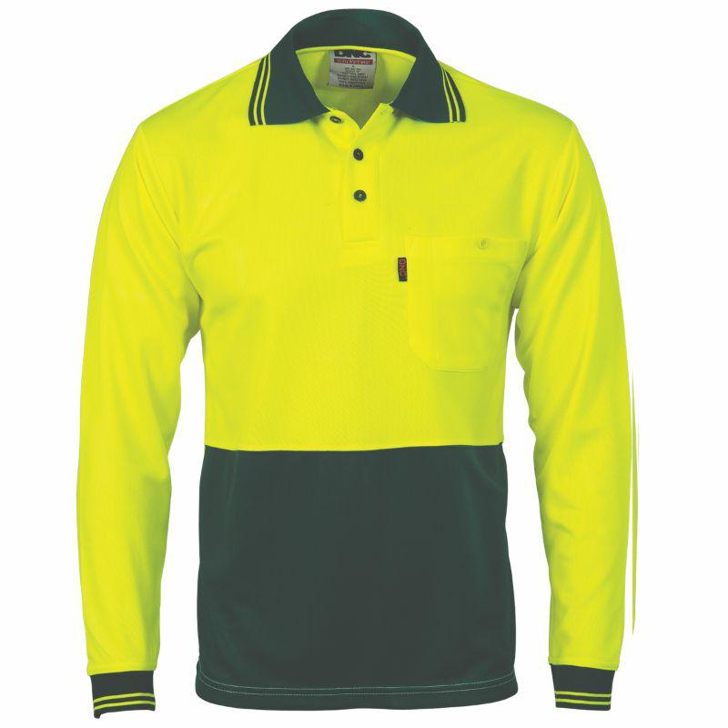 HiVis Two Tone Cool Breathe Polo Shirt, Long Sleev