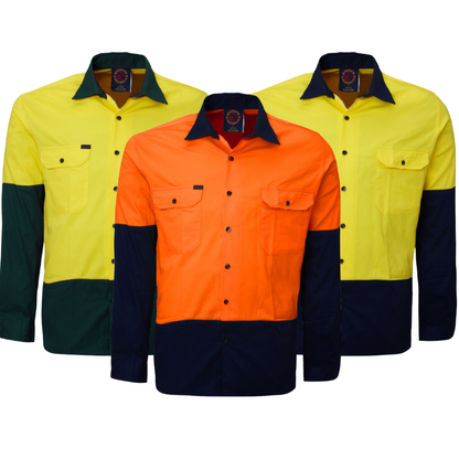 Ritemate RM1050 Mens Open Front 2 Tone L/S Shirt