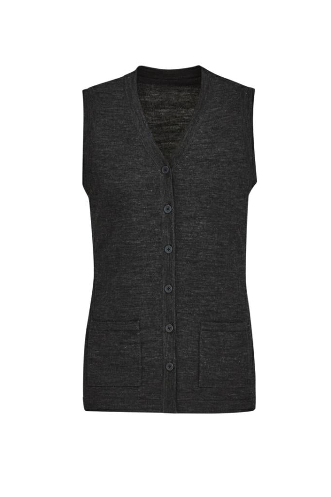 Biz Care CK961LV Womens Button Front Knit Vest - Thread and Ink Workwear