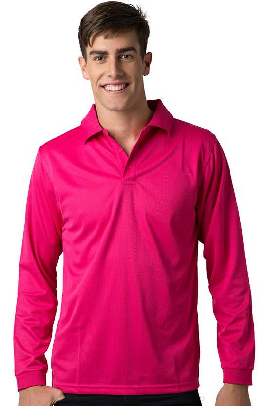 Men's pink long outlet sleeve polo shirt