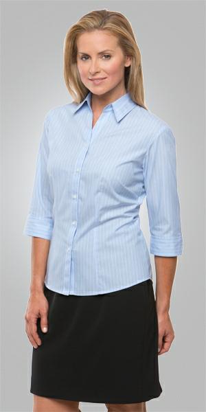 City Collection 2144 Ladies Stripe 3/4 Sleeves - Thread and Ink Workwear