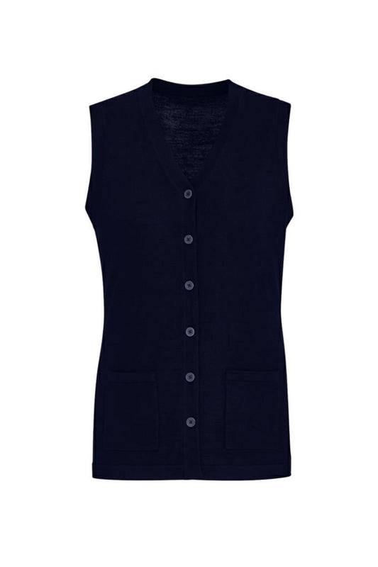 Biz Care CK961LV Womens Button Front Knit Vest - Thread and Ink Workwear